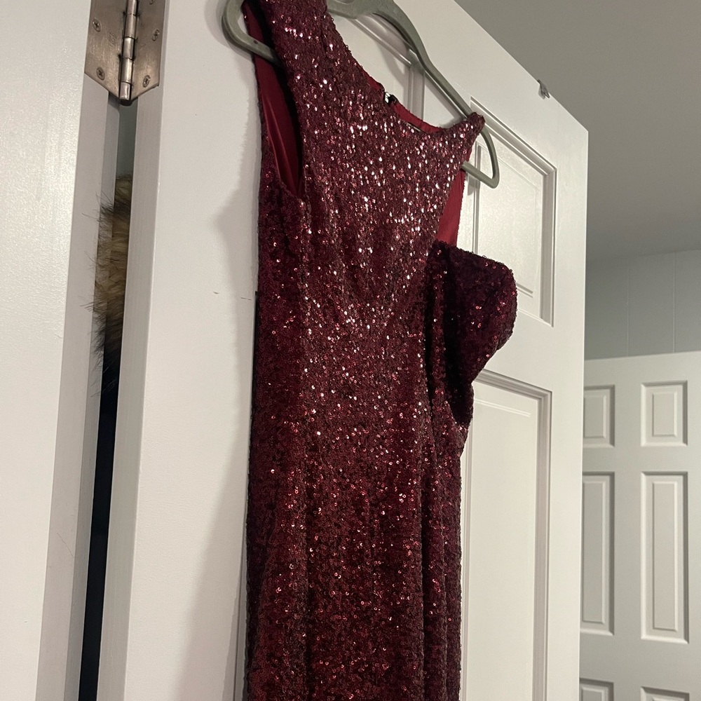Unique vintage asymmetrical 80s sequined red mini holiday dress